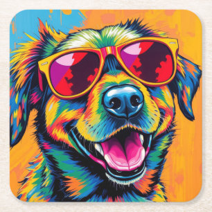 Kleurrijke Abstracte Hond met Zonnebril Kartonnen Onderzetters