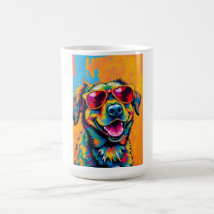 Kleurrijke Abstracte Hond met Zonnebril Koffiemok