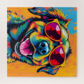 Kleurrijke Abstracte Hond met Zonnebril Legpuzzel (Horizontaal)