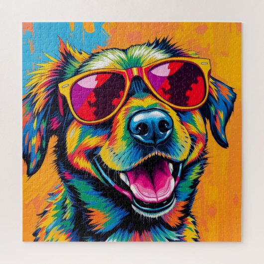 Kleurrijke Abstracte Hond met Zonnebril Legpuzzel (Verticaal)