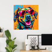 Kleurrijke Abstracte Hond met Zonnebril Poster (Thuiskantoor)
