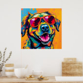 Kleurrijke Abstracte Hond met Zonnebril Poster (Keuken)