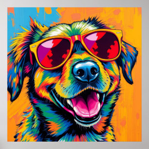 Kleurrijke Abstracte Hond met Zonnebril Poster