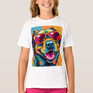 Kleurrijke Abstracte Hond met Zonnebril T-shirt