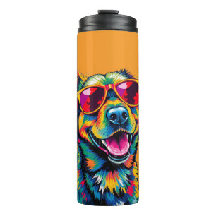 Kleurrijke Abstracte Hond met Zonnebril Thermosbeker