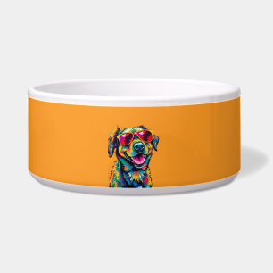 Kleurrijke Abstracte Hond met Zonnebril Voerbakje