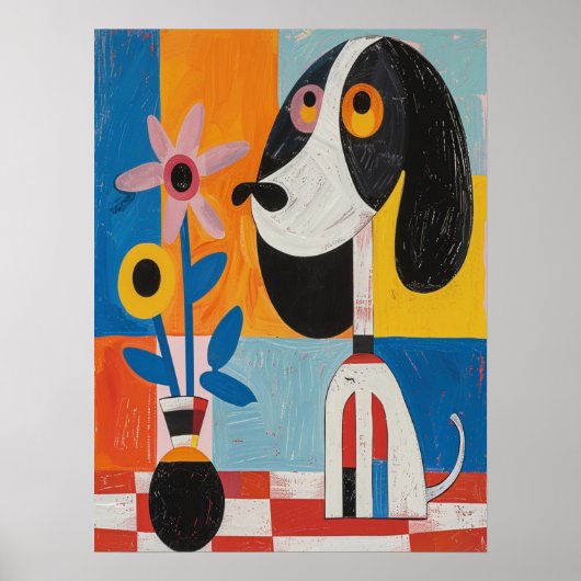 Kleurrijke Abstracte Hondenbloemen Kwekerij Schild Poster (Voorkant)