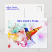 Kleurrijke Abstracte Hummingbird Change of Address Briefkaart (Voorkant / Achterkant)