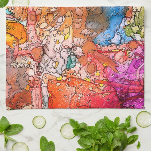 Kleurrijke Abstracte Illustratie Keuken Handdoek (Gevouwen)