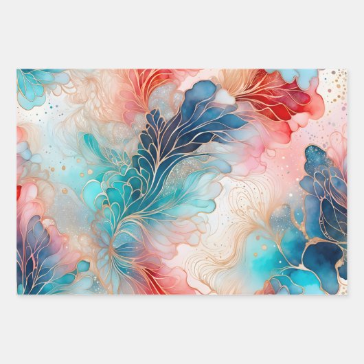 Kleurrijke Abstracte Inktkunst Verpakkende Documen Inpakpapier Vel (Voorkant 3)