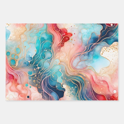 Kleurrijke Abstracte Inktkunst Verpakkende Documen Inpakpapier Vel (Voorkant 2)