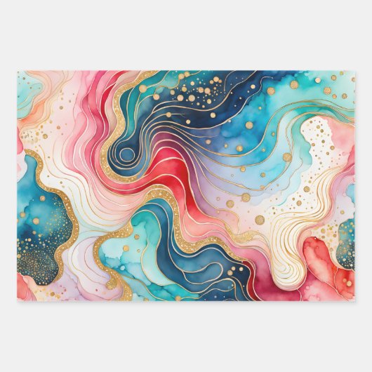 Kleurrijke Abstracte Inktkunst Verpakkende Documen Inpakpapier Vel (Voorkant)