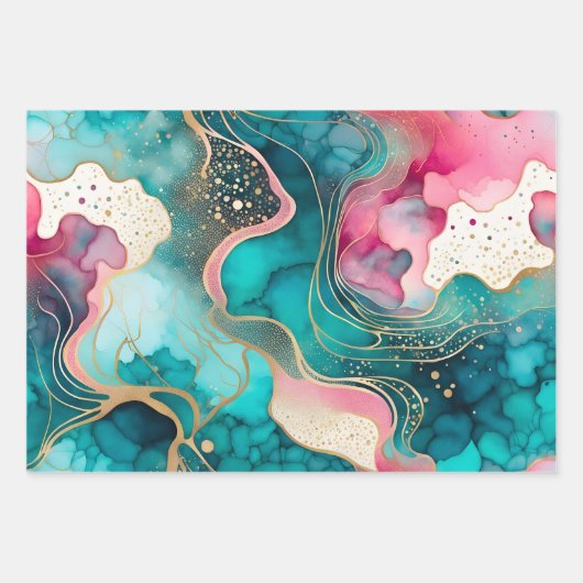 Kleurrijke Abstracte Inktkunst Verpakkende Documen Inpakpapier Vel (Voorkant 3)