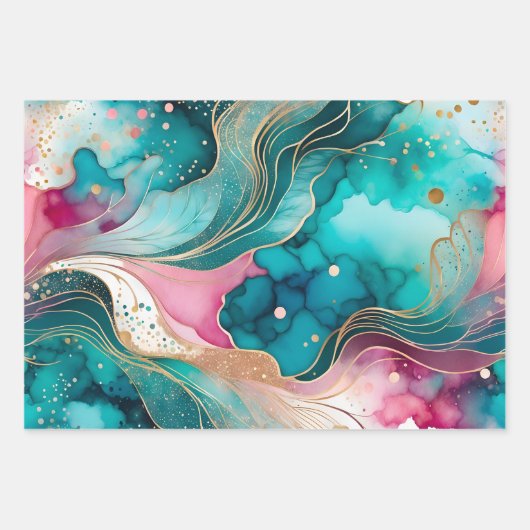 Kleurrijke Abstracte Inktkunst Verpakkende Documen Inpakpapier Vel (Voorkant 2)