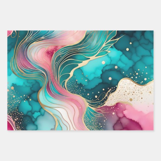 Kleurrijke Abstracte Inktkunst Verpakkende Documen Inpakpapier Vel (Voorkant)