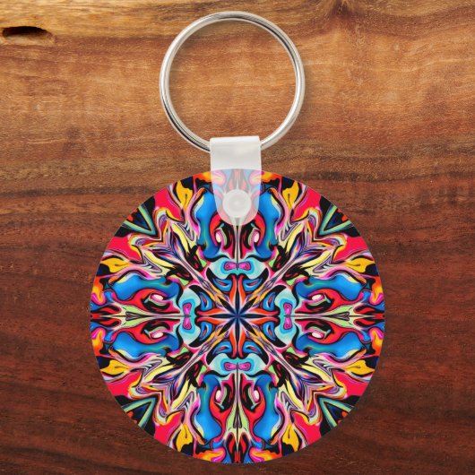 Kleurrijke Abstracte Kaleidoscope Metalen Sleutelh Sleutelhanger (Voorkant)
