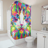 Kleurrijke abstracte kat douchegordijn (In situ)