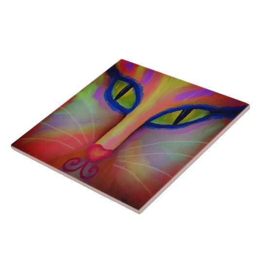 Kleurrijke Abstracte Kat Gezicht Digitaal Schilder Tegeltje (Zijkant)