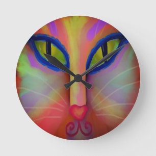 Kleurrijke Abstracte Kat Gezicht Schilderen Ronde Klok