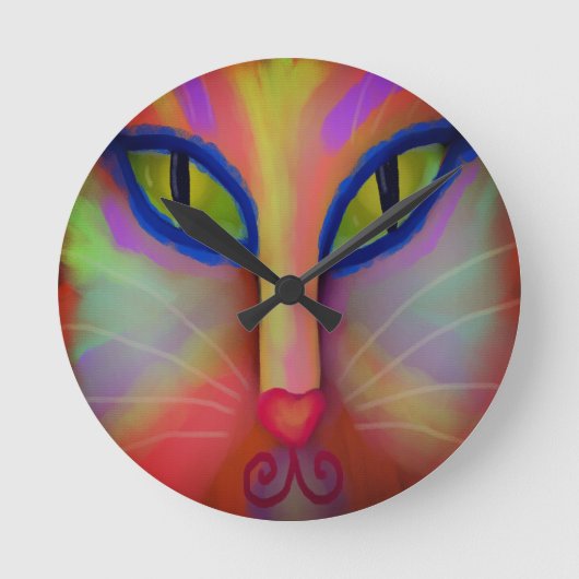 Kleurrijke Abstracte Kat Gezicht Schilderen Ronde Klok (Voorkant)