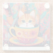 Kleurrijke Abstracte Kat in Cup Muismat Glazen Onderzetter (Achterkant)