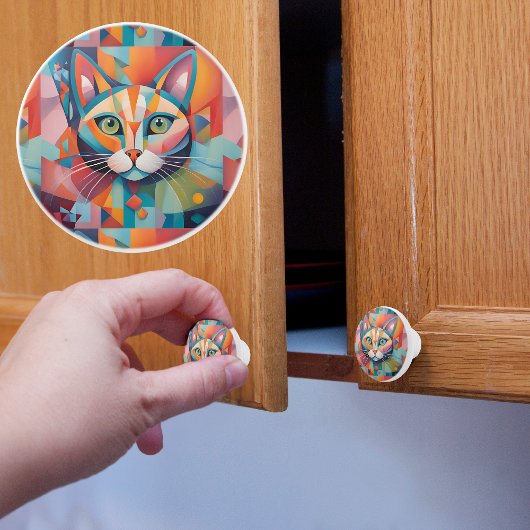 Kleurrijke Abstracte Kat Keramische Knop