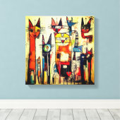 Kleurrijke Abstracte Kat Kunst Canvas Afdruk (Insitu (Houten vloer))