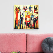 Kleurrijke Abstracte Kat Kunst Canvas Afdruk (Insitu (Woonkamer))