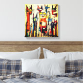 Kleurrijke Abstracte Kat Kunst Canvas Afdruk (Insitu (Slaapkamer))