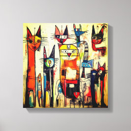 Kleurrijke Abstracte Kat Kunst Canvas Afdruk