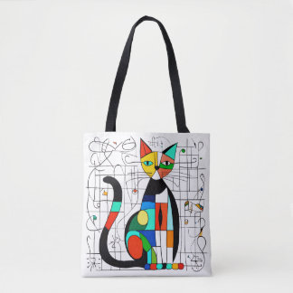 Kleurrijke Abstracte Kat Kunst Kubistisch Kubisme Tote Bag