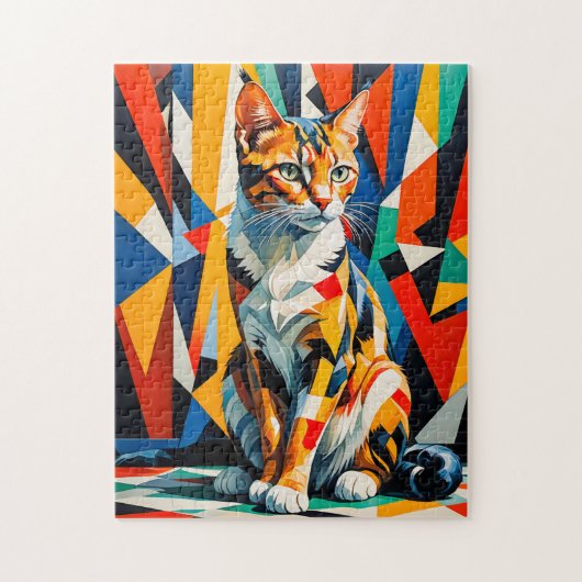 Kleurrijke Abstracte Kat Kunst Legpuzzel (Verticaal)