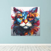 Kleurrijke Abstracte kat schilderen Canvas Afdruk (Insitu (Houten vloer))