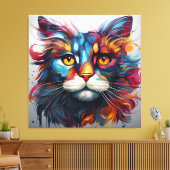 Kleurrijke Abstracte kat schilderen Canvas Afdruk (Insitu (Woonkamer))