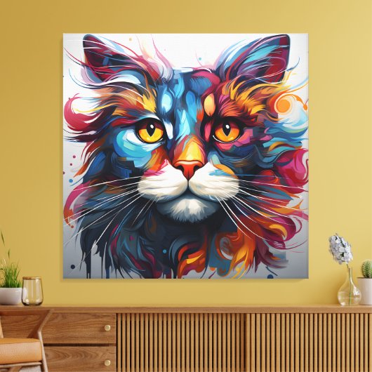 Kleurrijke Abstracte kat schilderen Canvas Afdruk (Insitu (Woonkamer))