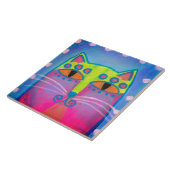 Kleurrijke Abstracte kat schilderen Tegeltje (Zijkant)
