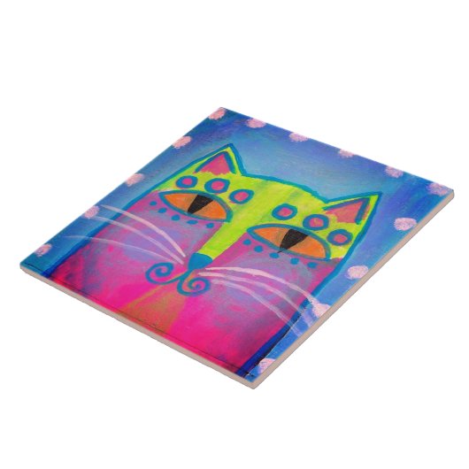 Kleurrijke Abstracte kat schilderen Tegeltje (Zijkant)