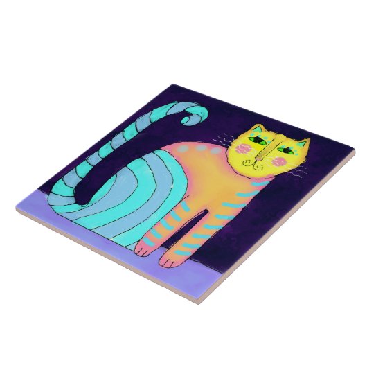 Kleurrijke Abstracte kat schilderen Tegeltje (Zijkant)