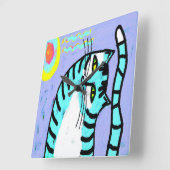 Kleurrijke Abstracte kat schilderen Vierkante Klok (Hoek)