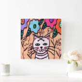 Kleurrijke Abstracte kat schilderen Vierkante Klok (Huis)