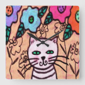 Kleurrijke Abstracte kat schilderen Vierkante Klok (Voorkant)