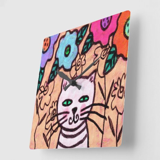 Kleurrijke Abstracte kat schilderen Vierkante Klok (Hoek)