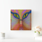 Kleurrijke Abstracte kat-vlakte  voor schilderen Vierkante Klok (Huis)