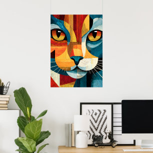 Kleurrijke Abstracte Kattengezicht Geometrische Po Poster