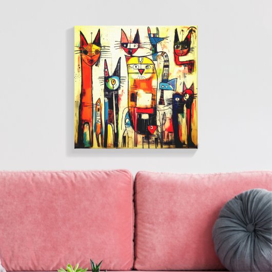 Kleurrijke Abstracte kattenkunst Canvas Afdruk (Insitu (Woonkamer))