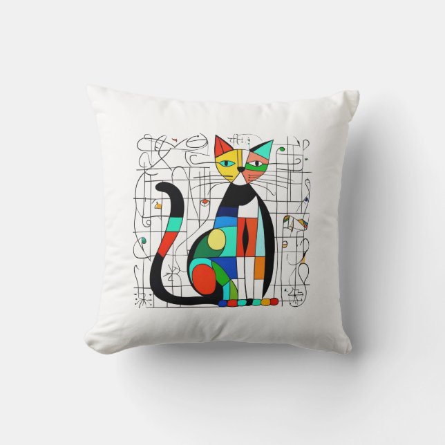 Kleurrijke Abstracte kattenkunst kubistisch kubism Kussen (Voorkant)