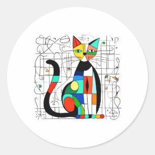 Kleurrijke Abstracte kattenkunst kubistisch kubism Ronde Sticker