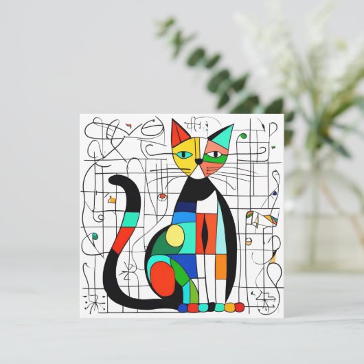 Kleurrijke Abstracte kattenkunst kubistisch kubism Save The Date (Staand voorkant)