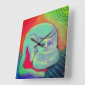 Kleurrijke Abstracte kattenschilderende  Vierkante Klok (Hoek)