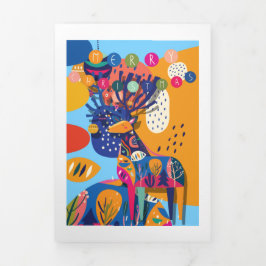 Kleurrijke Abstracte Kerst Rendier Persoonlijk Drieluik Wenskaart